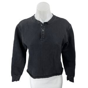 Aritzia TNA Black Long Sleeve Henley Crew Neck Cozy Pullover Sweater Top Size S